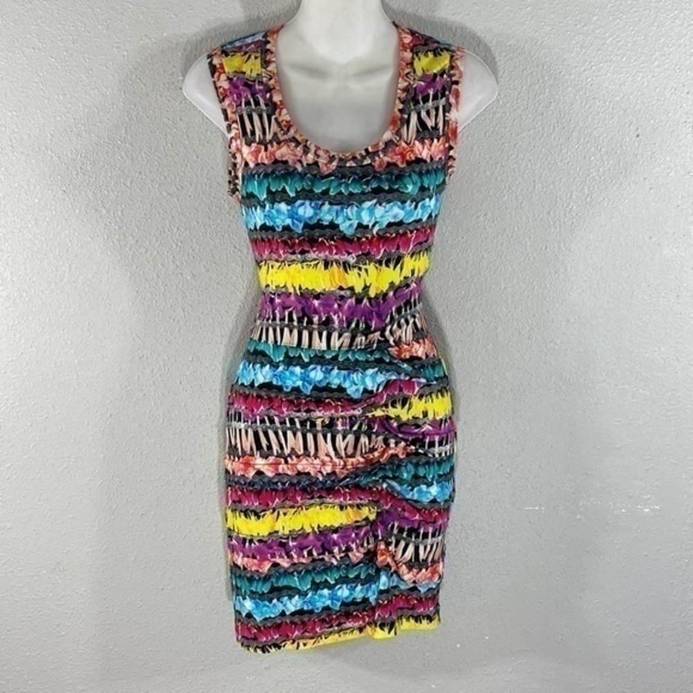 Nicole Miller Artier floral bike chain stripe bodycon dress O6 - Picture 9 of 13